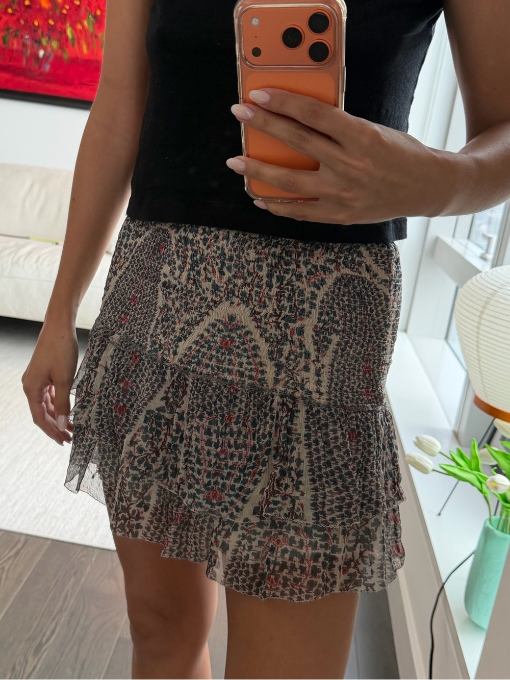 Isabel Marant Étoile Printed Silk Blend Ruffle Mini Skirt Size 34